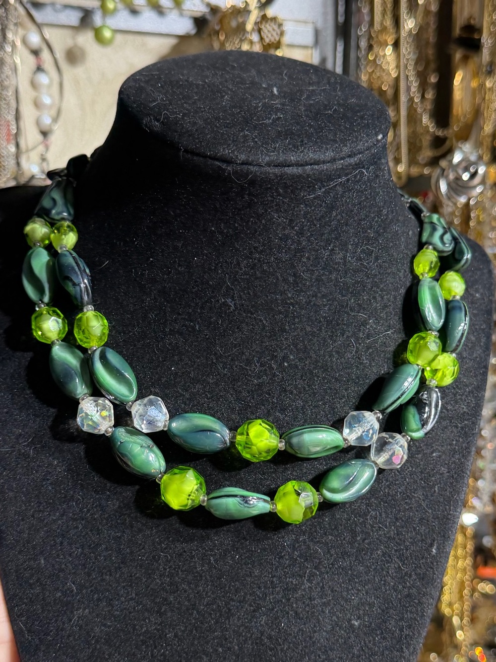 Vintage Germany Two-Strand Green Beaded Necklace